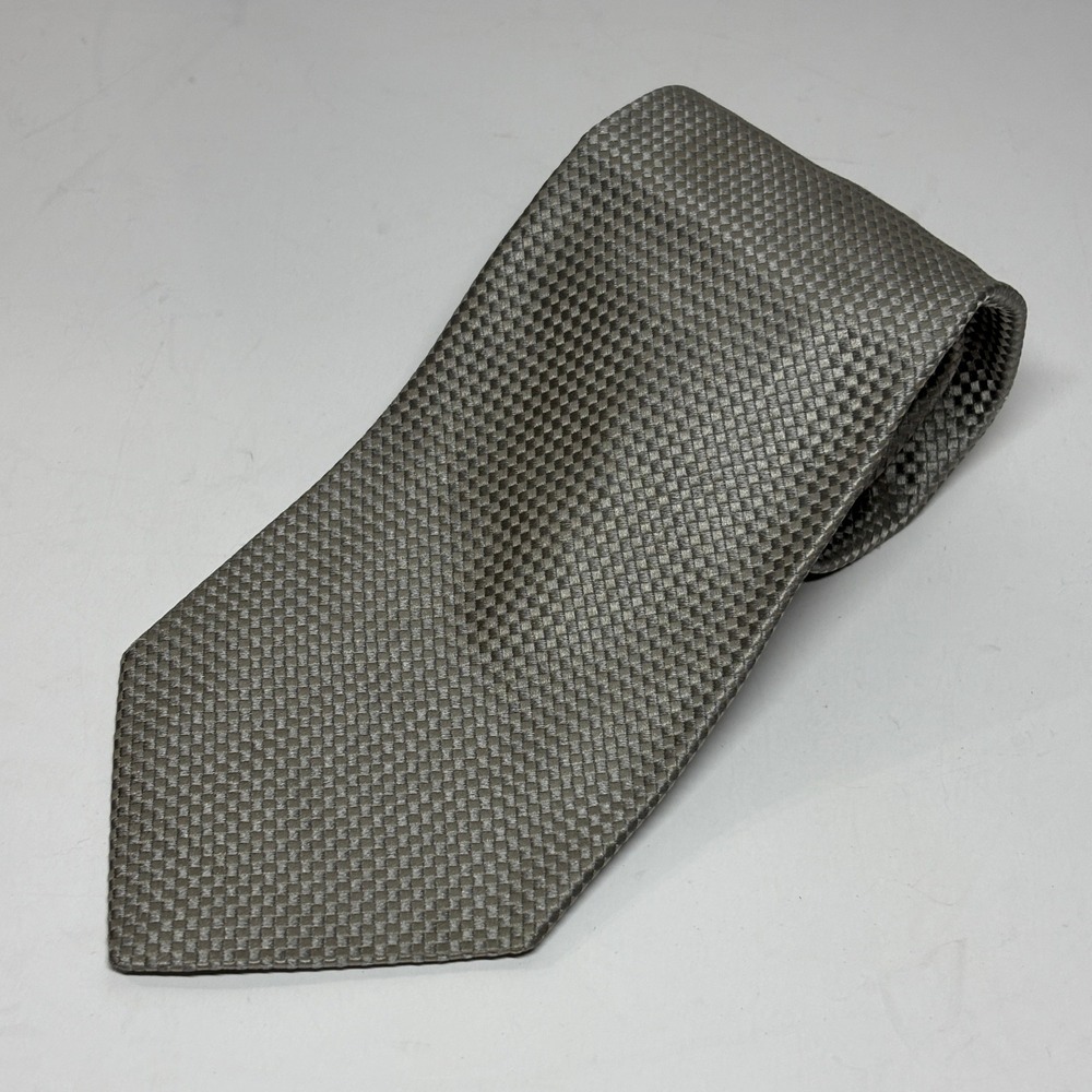 Altea Milano Silk Tie Mens OS Silver Grey Textured Basketweave Italy 100% Silk‎